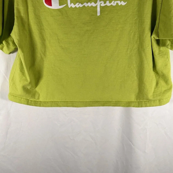 Champion Crop Top Women's Large Green Short Sleeve Crew Neck 100% Cotton - Picture 3 of 10